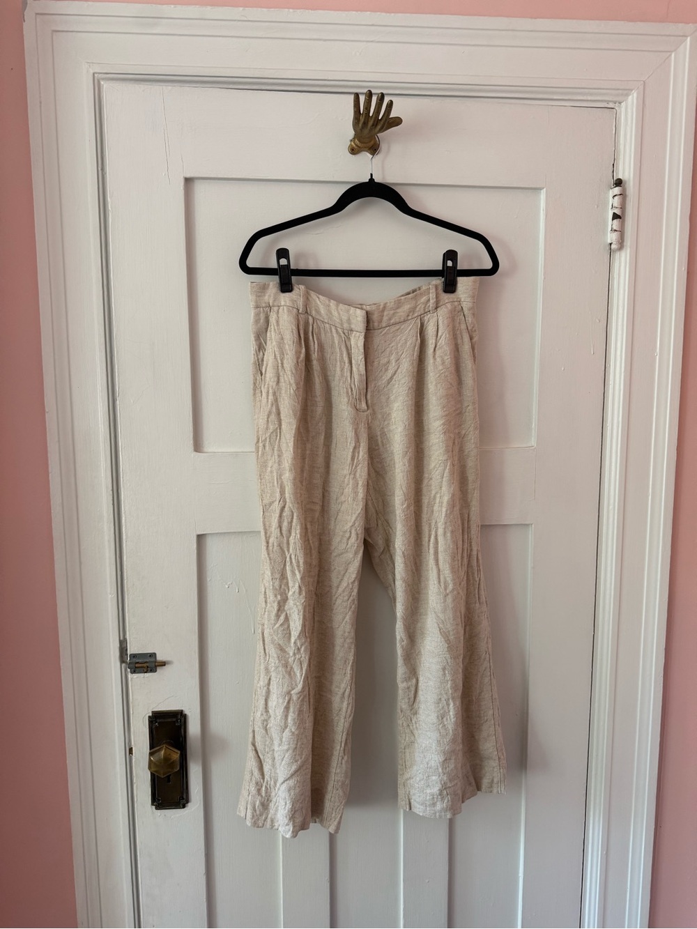 Abercrombie & Fitch Natural-Tone Wide Leg Linen Pants